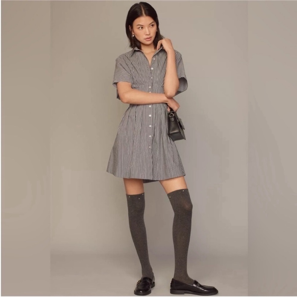 Anthropologie x Exquise The Tobie Button-Front Pleated Mini Shirt Dress Sz S NWT